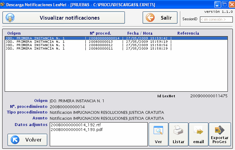 Presentación de las notificaciones descargadas