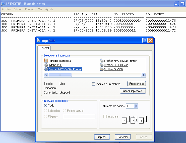 Listado comprobación de las notificaciones descargadas