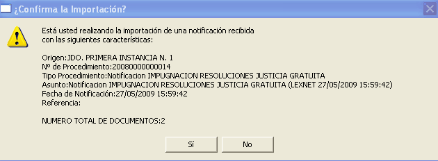 Exportación de la notificación al expediente correspondiente