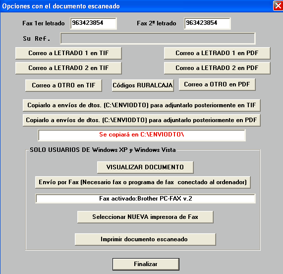 Opciones con el documento ya escaneado e incorporado automáticamente al expediente
