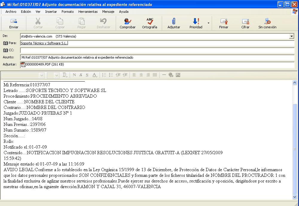 Envío de notificación por mail a cualquier interviniente en el asunto
